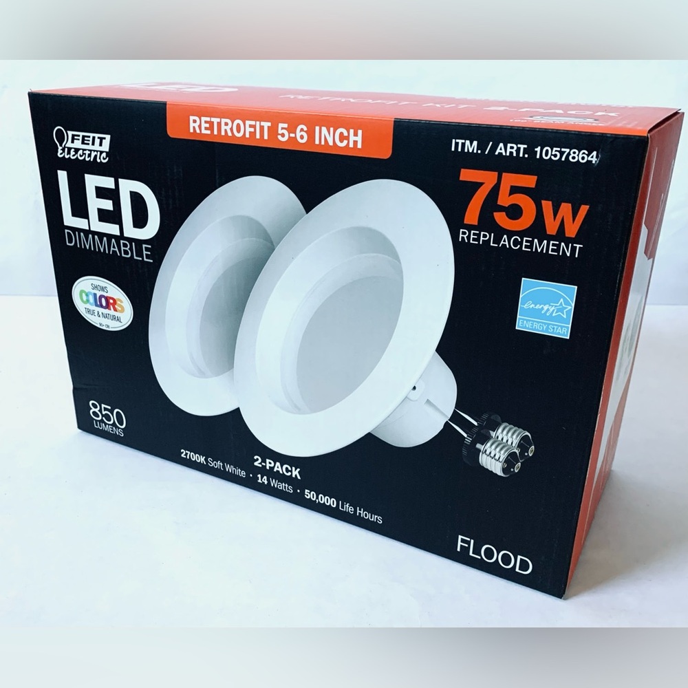 NWT FEIT LED Dimmable 2 Pack 5-6 inch RETROFIT Recessed Lights 2700K Soft White